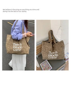 Macro shot of stylish leopard print canvas tote bag with letter print detail
