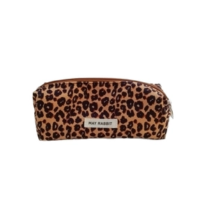 Retro leopard print canvas makeup bag with zipper closure and brand label