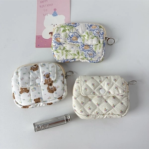 Quilted floral mini pouch set with metal keyrings and press-stud flap in three cute patterns