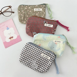 Set of 4 cute cartoon canvas mini storage bags for lipsticks and coins in various patterns