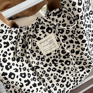Retro leopard print corduroy tote bag with double-sided design and spacious interior