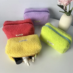 Plush teddy fleece large capacity pencil case stationery bag in four vibrant colors