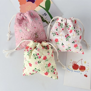Three-piece pleated drawstring storage bags with cute animal and floral patterns