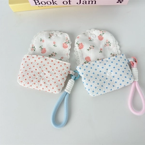 Floral lining polka dot fabric storage pouches with lace trim and hanging straps