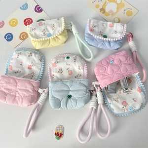 Floral quilted mini storage pouches in five colors with cute flap and rope handle