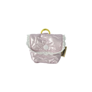 Rosa PU-Leder-Kopfhörertasche mit Herzsteppung, weißer Spitze und gelbem Haken