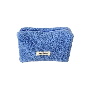 Blue teddy fleece pencil case with branded label and zipper closure for students