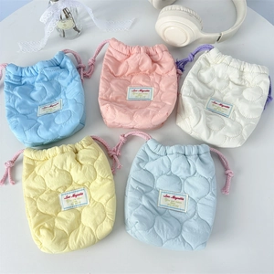 Quilted floral drawstring camera pouch in colorful macaron shades for CCD cameras