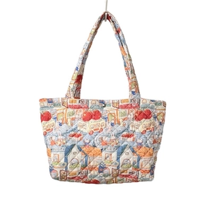 Quilted cotton tote bag with cartoon print and magnetic closure for daily commute