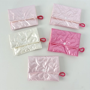 Quilted satin mini pouch set with heart patterns and snap closure in assorted colors
