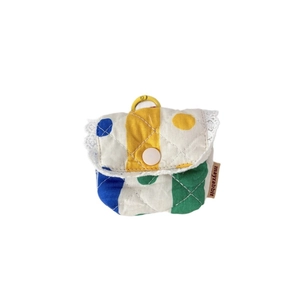 Quilted floral earphone case with colorful polka dots, lace trim and hanging ring