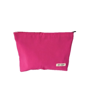 Solid rose pink thickened canvas makeup bag with zipper and logo label for travel