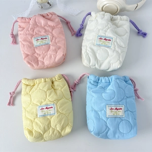 Quilted Drawstring Storage Bag Padded Pouch For Digital Camera Cosmetics Jewelry Portable Lightweight Floral Pattern Women