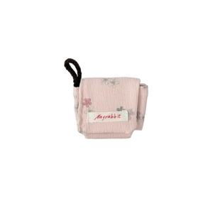Pink floral corduroy earphone pouch with quilted pattern and Mayrabbit woven label