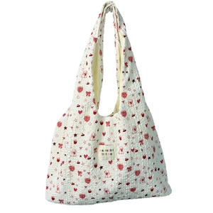 Borsa tote bianca con cuori rossi e stelle, borsa a spalla minimalista in stile coreano