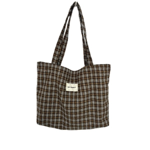 Grand sac cabas classique à carreaux en laine avec bandoulières pour le trajet quotidien