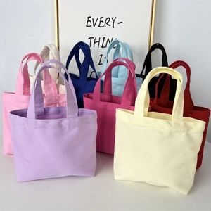 Solid Color Canvas Handbag Simple Portable Small Tote Bag For Lunch Storage Women Daily Use Double Handle