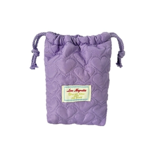 Lila gesteppte Kosmetiktasche mit Herzmuster und Kordelzug für Reisen und Make-up