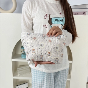 Trousse de maquillage matelassée avec motif d'ours et grande capacité de voyage