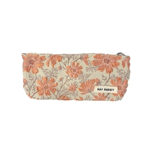 French embossed floral jacquard makeup bag with orange flower embroidery and zipper
