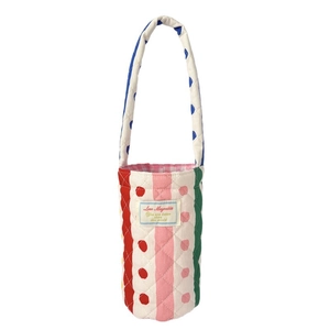 Quilted cotton cup holder bag with colorful stripes and polka dots for portable storage