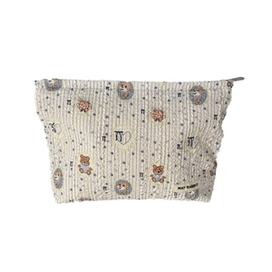 Trousse de maquillage en seersucker matelassé avec motifs d'oursons et fermeture