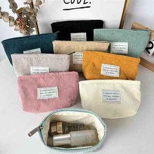 Solid color corduroy makeup bags in various Morandi colors with vintage texture