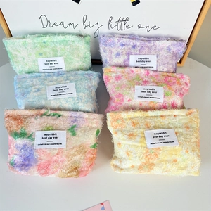 Floral chiffon lipstick pouch set with six assorted colors and smooth top zipper closure