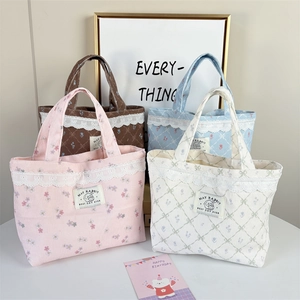 Cord Handtasche Blumen Karo Spitze Süß Japanischer Stil Tragetasche Damen Vielseitig Täglich Tragbar