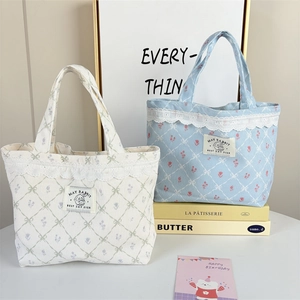 Blumen-Karo-Cord-Handtasche mit Schleife und Spitze für den täglichen Gebrauch