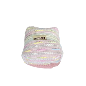 Pink tweed mini earphone pouch with zipper and woven texture for wireless earbuds