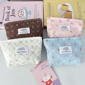Mini Sac À Rouge À Lèvres En Velours Côtelé Mignon Nœud Floral Pochette À Cosmétiques Portable Petit Rangement