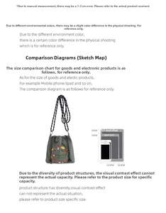 Green nylon crossbody bag with mushroom embroidery showing size comparison to iPad