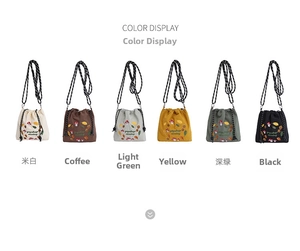 Color options of nylon crossbody bags with mushroom embroidery and drawstring closure