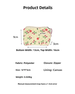 Detailed size specifications and dimensions for the floral printed mini makeup organizer