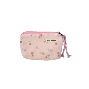 Floral mini storage pouch with a small floral pattern and woven rope zipper pull