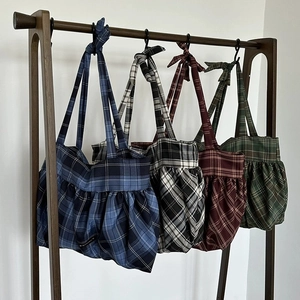 Sacs cabas rétro à carreaux avec base plissée et nœuds en plusieurs couleurs