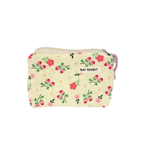 Quilted floral coin purse with vintage flower print and MAY RABBIT tag in cream