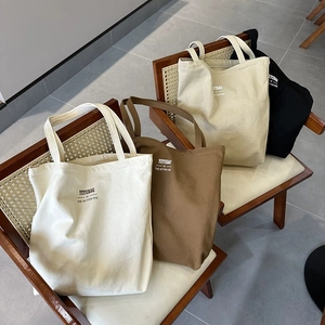 Women Canvas Tote Bag Large Capacity Zipper Simple Casual Japanese Style Shoulder Shopping Handbag Letter Print