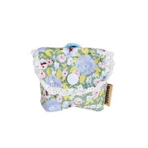 Floral plaid earphone case with delicate lace trim and a convenient plastic hook