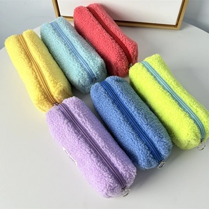 Colorful plush pencil cases in soft teddy fleece with sturdy metal ring zippers