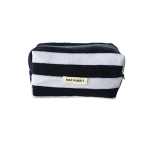Cute navy striped terry cloth pencil case with large capacity and May Rabbit label