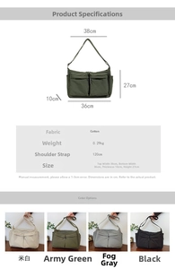 Tableau détaillé des tailles et du poids pour le sac à bandoulière en nylon imperméable