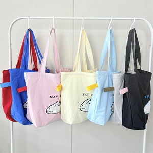 Cute cartoon rabbit embroidered canvas tote bag available in multiple vibrant colors