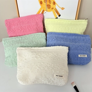 Pastel pleated makeup bag set with large capacity and metal zipper closure