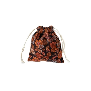 Mini corduroy drawstring bag with vintage floral pattern for small item storage
