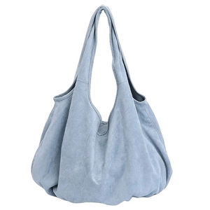 Light blue faux suede hobo tote bag with a minimalist large capacity design for women