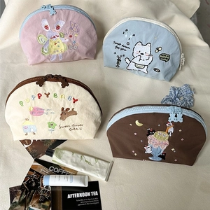 Borsa Trucco In Nylon Ricamo Cartone Animato Pochette Cosmetica Semicerchio Organizzatore Da Viaggio Per Donne