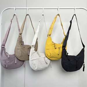 Women Nylon Crossbody Dumpling Bag Half Moon Shoulder Satchel With Adjustable Wide Strap Casual Lightweight Small Handbag