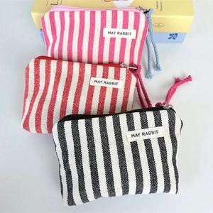 Striped Coin Purse Canvas Mini Storage Bag Zipper Small Pouch For Daily Use Minimalist Unisex Portable Travel Wallet